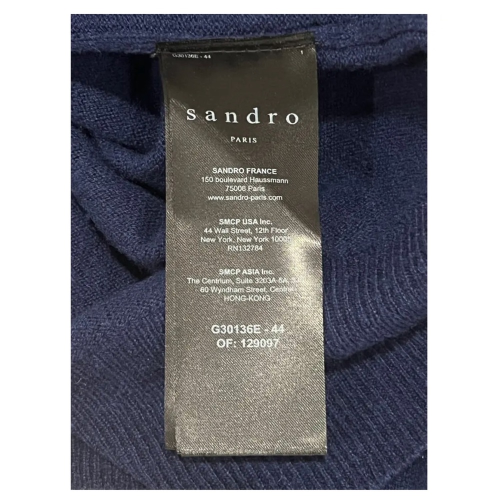 Sandro Paris Designer Clotilidr Marine Wool Cashmere Colorblock Cardigan - Picture 6 of 7